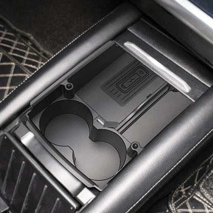 Wireless Phone Charger Center Console Organizer with Cup Holder and LED Indicator for Tesla Model X/S (2017–2021)