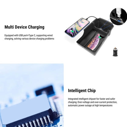 Wireless Phone Charger Center Console Organizer with Cup Holder and LED Indicator for Tesla Model X/S (2017–2021)