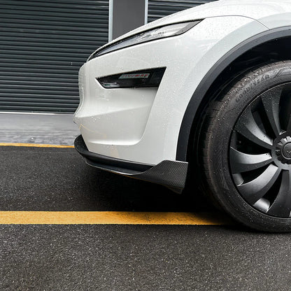 Real Carbon Fiber Front Lip Splitters for 2025+ Tesla Model Y Juniper (March 2025-Up) – Aerodynamic Front Bumper Side Canards Body Kit Upgrade | Gloss Carbon Fiber Exterior Styling Trim