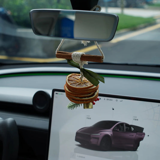 Christmas Car Air Freshener Model 3 Model Y Model S Model X Ornament – Universal Hanging Rearview Mirror Decoration with Natural Mandarin Orange Scent | Festive Auto Interior Accessory