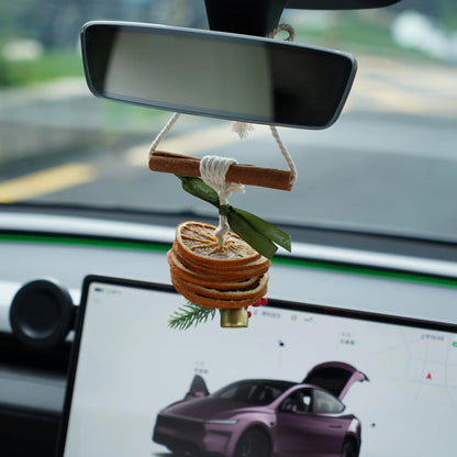 Christmas Car Air Freshener Model 3 Model Y Model S Model X Ornament – Universal Hanging Rearview Mirror Decoration with Natural Mandarin Orange Scent | Festive Auto Interior Accessory