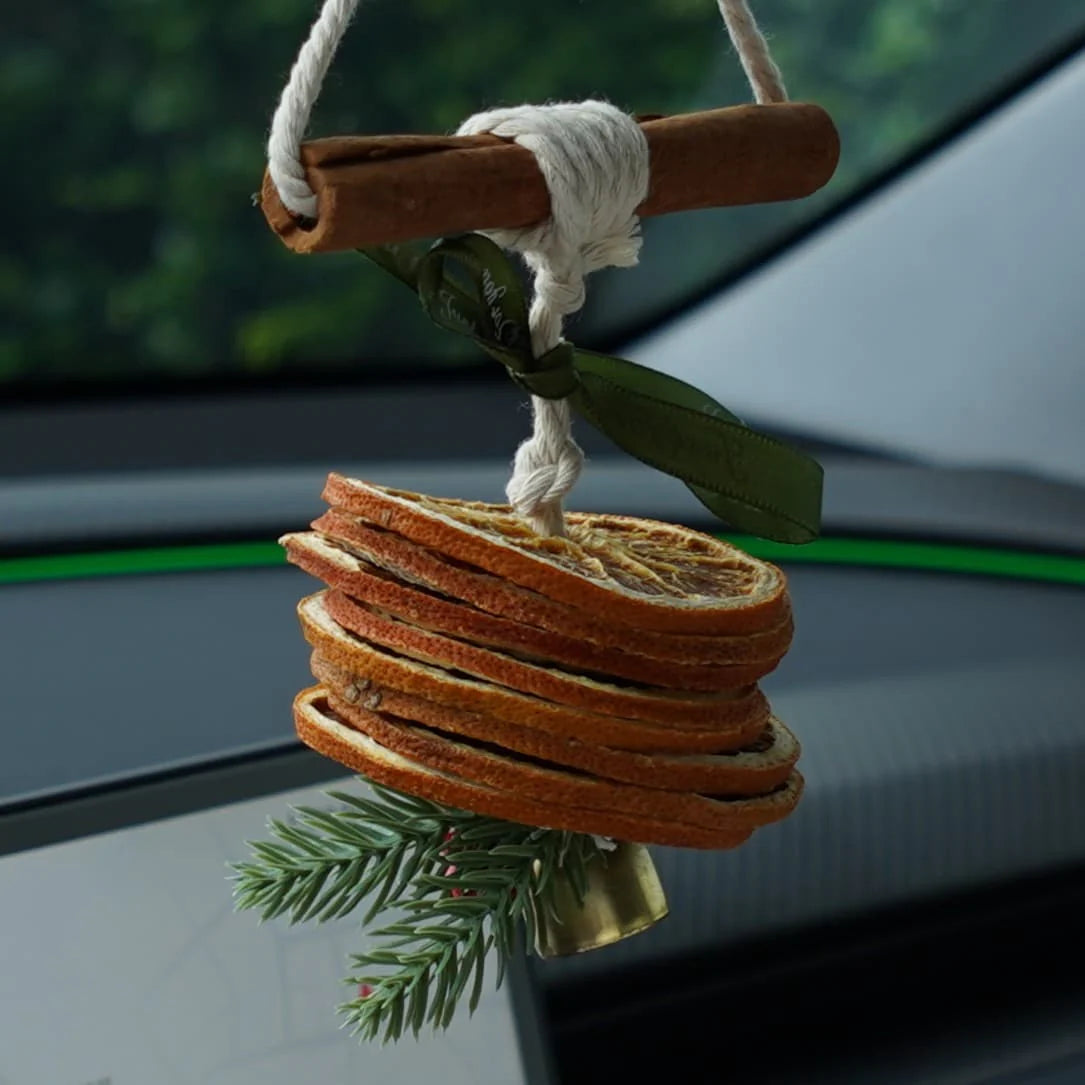 Christmas Car Air Freshener Model 3 Model Y Model S Model X Ornament – Universal Hanging Rearview Mirror Decoration with Natural Mandarin Orange Scent | Festive Auto Interior Accessory