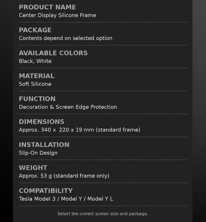 Dibo silicone screen frame specifications, standard frame dimensions and 53 gram weight