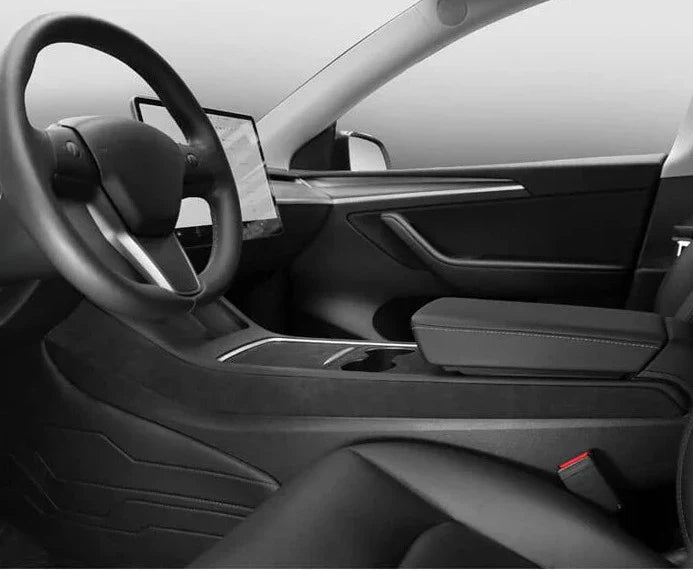 Light Gray Alcantara Center Console Side Panel Covers for Tesla Model 3 (2017–2023) | Luxury Interior Trim Protection
