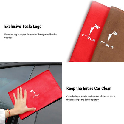 Dual-Sided Microfiber Car Cleaning Towel (28×20cm) | 8X Absorbent Coral Velvet & Suede | Scratch-Free Lint-Free | For Tesla Model 3 Model Y Model S Model X Cybertruck & All Vehicles