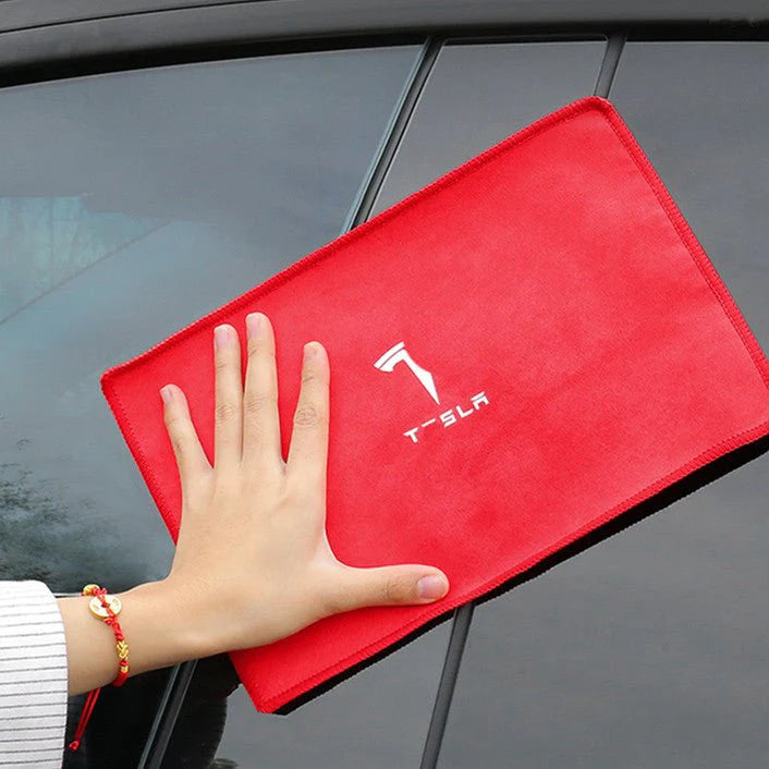 Dual-Sided Microfiber Car Cleaning Towel (28×20cm) | 8X Absorbent Coral Velvet & Suede | Scratch-Free Lint-Free | For Tesla Model 3 Model Y Model S Model X Cybertruck & All Vehicles