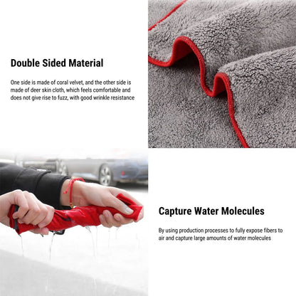 Dual-Sided Microfiber Car Cleaning Towel (28×20cm) | 8X Absorbent Coral Velvet & Suede | Scratch-Free Lint-Free | For Tesla Model 3 Model Y Model S Model X Cybertruck & All Vehicles