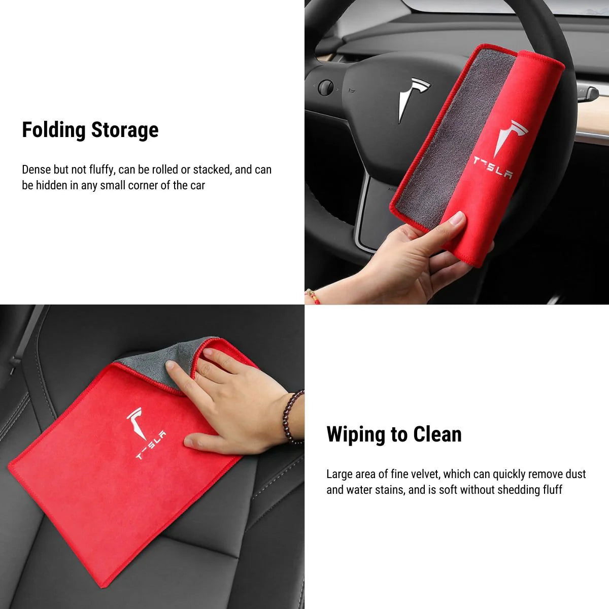 Dual-Sided Microfiber Car Cleaning Towel (28×20cm) | 8X Absorbent Coral Velvet & Suede | Scratch-Free Lint-Free | For Tesla Model 3 Model Y Model S Model X Cybertruck & All Vehicles