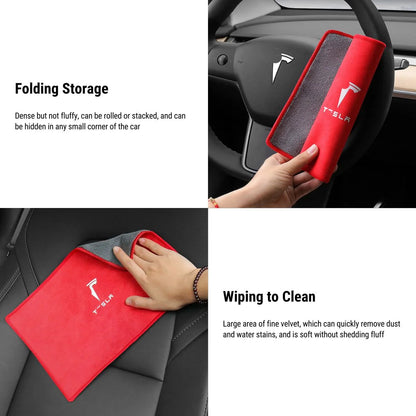 Dual-Sided Microfiber Car Cleaning Towel (28×20cm) | 8X Absorbent Coral Velvet & Suede | Scratch-Free Lint-Free | For Tesla Model 3 Model Y Model S Model X Cybertruck & All Vehicles