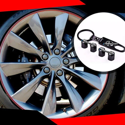 Tesla Tire Valve Stem Caps with Logo – Aluminum Alloy, Airtight & Dustproof, Compatible with Tesla Model 3 / Model Y / Model S / Model X, 4pcs Set, Easy Installation