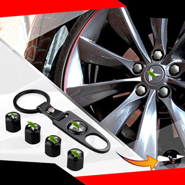 Tesla Tire Valve Stem Caps with Logo – Aluminum Alloy, Airtight & Dustproof, Compatible with Tesla Model 3 / Model Y / Model S / Model X, 4pcs Set, Easy Installation