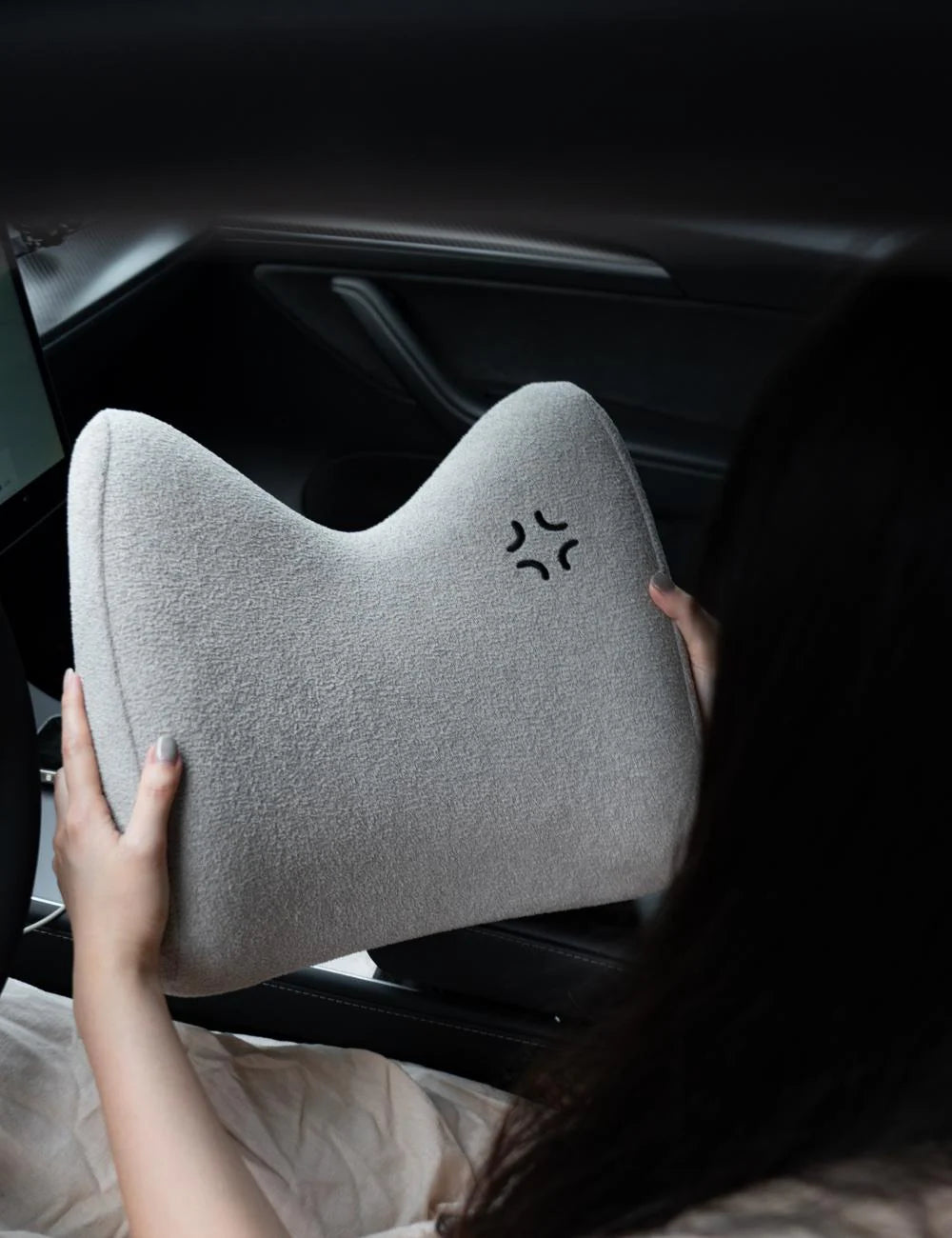 X-Auto Ergonomic Lumbar Support Pillow for Tesla Model X/Y/S/3 – Premium Memory Foam Car Back Cushion with Adjustable Support and Soft Lamb Wool Cover