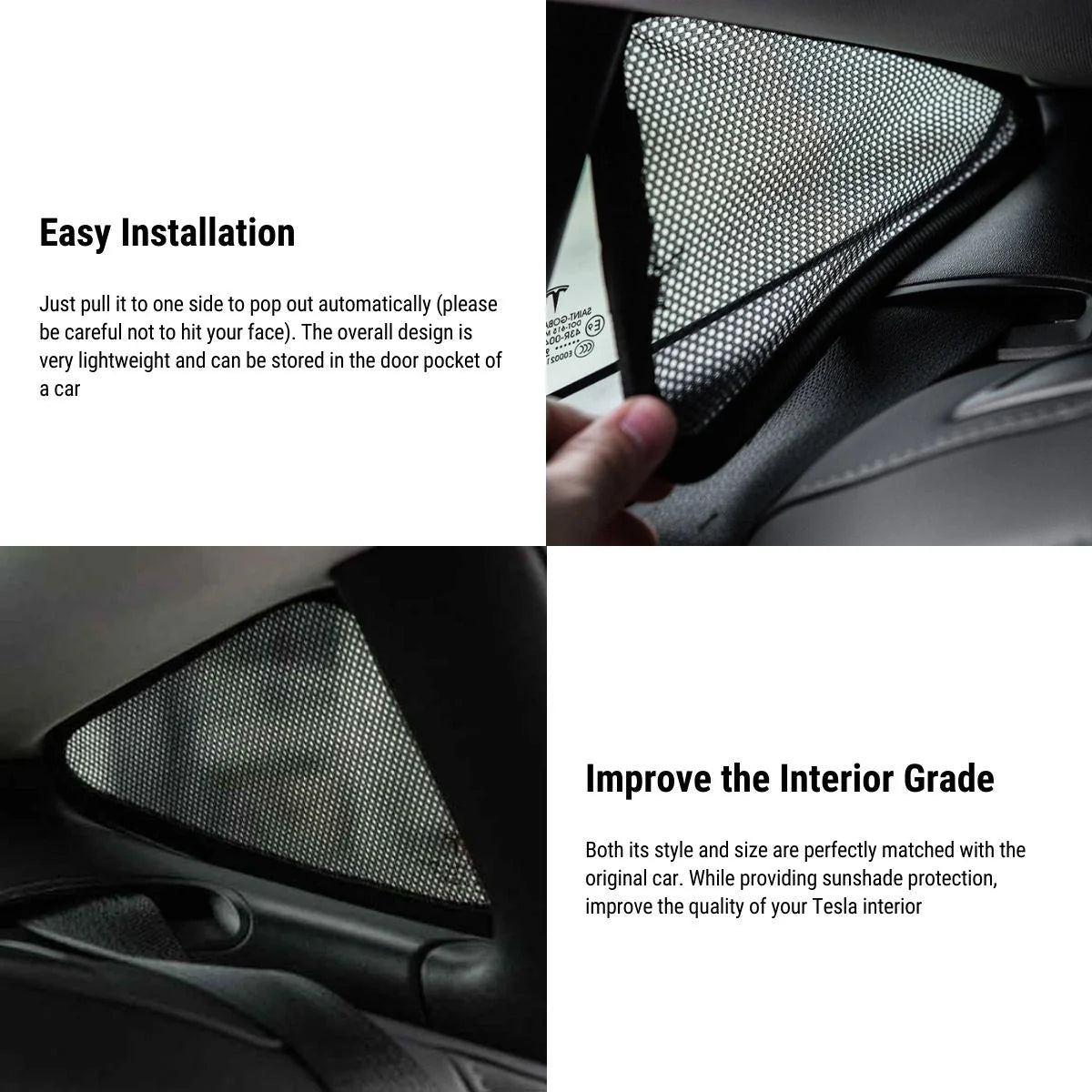 Triangular Window Sun Shades for Tesla Model 3 & Model Y | Custom-Fit Mesh UV Protection