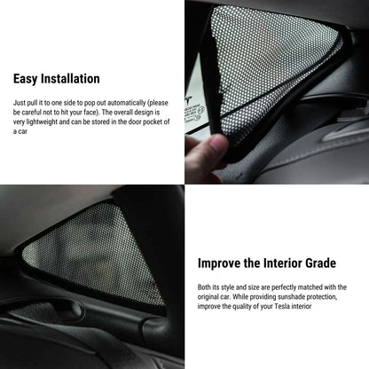 Triangular Window Sun Shades for Tesla Model 3 & Model Y | Custom-Fit Mesh UV Protection