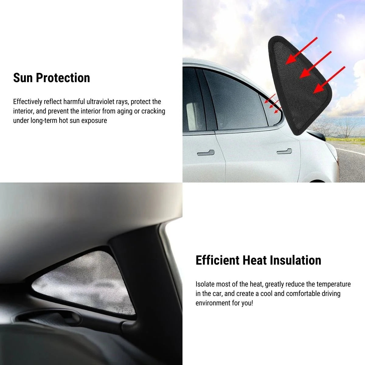Triangular Window Sun Shades for Tesla Model 3 & Model Y | Custom-Fit Mesh UV Protection
