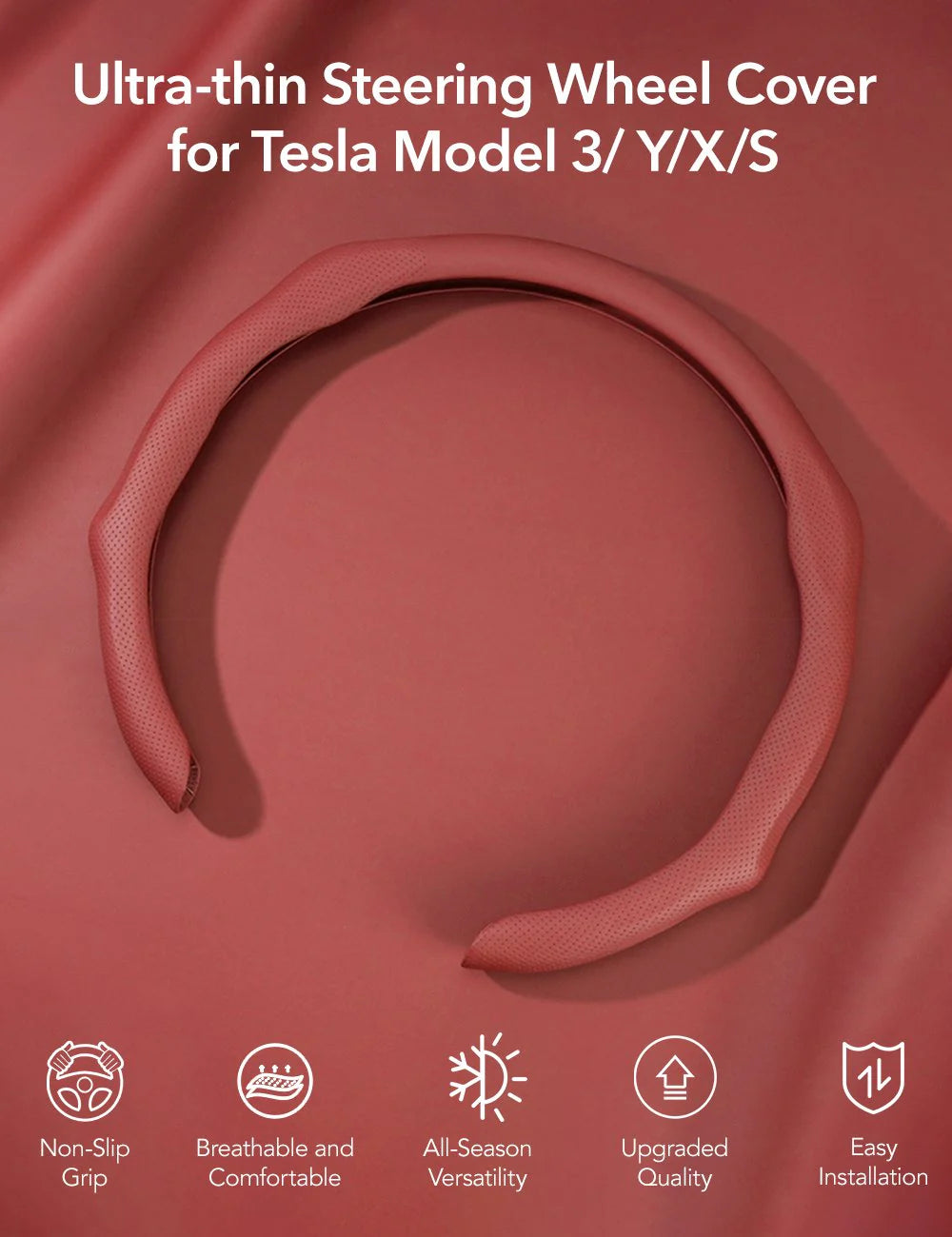 Ultra-Thin Steering Wheel Cover for Tesla Model 3, Model Y, Model S, Model X – Non-Slip, Breathable & All-Season Grip