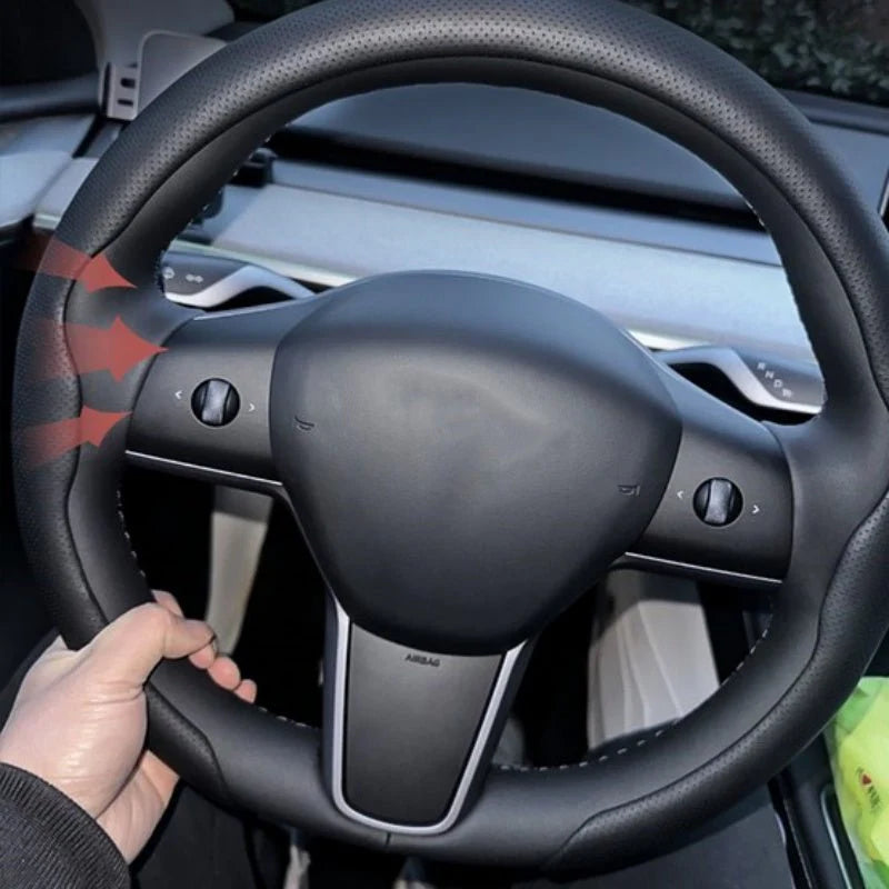 Ultra-Thin Steering Wheel Cover for Tesla Model 3, Model Y, Model S, Model X – Non-Slip, Breathable & All-Season Grip