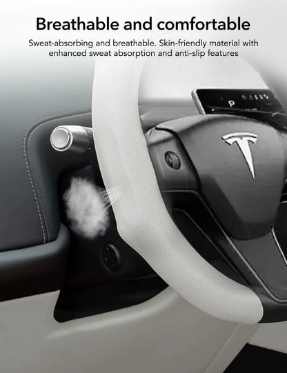 Ultra-Thin Steering Wheel Cover for Tesla Model 3, Model Y, Model S, Model X – Non-Slip, Breathable & All-Season Grip