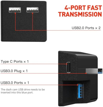 Tesla Glovebox USB Hub for Model 3 & Model Y (2020–2025) – 4-Port USB Hub with Sentry Mode Support & Fast Charging