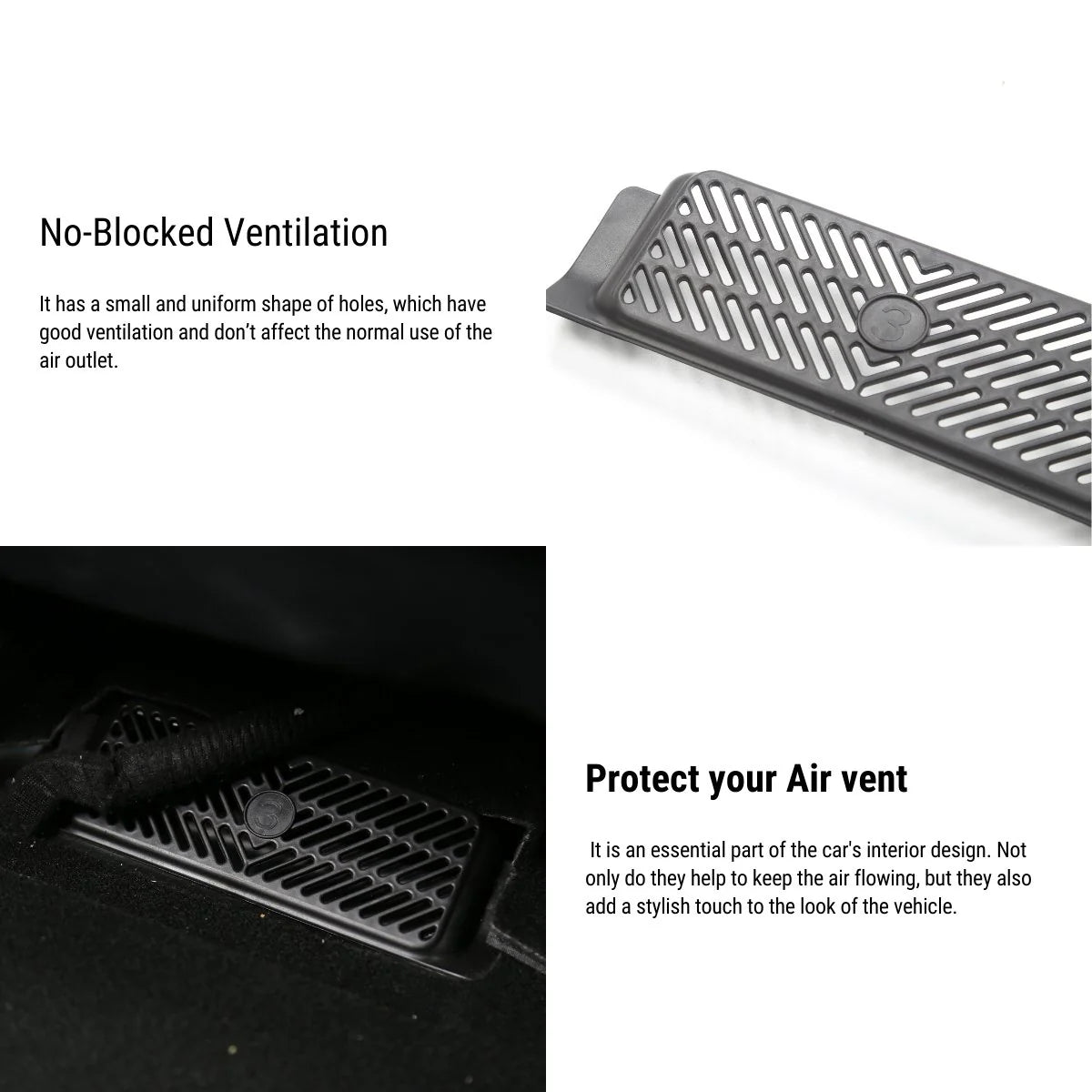 Under-Seat Air Vent Cover for Tesla Model 3 (2021–2023.10) – ABS Protective Vent Guard, Easy No-Damage Installation, Prevents Debris & Clogging