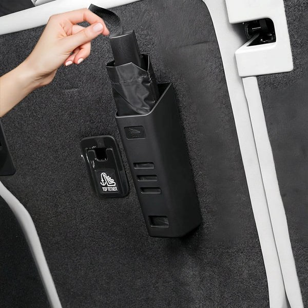 Universal Trunk Umbrella Holder Organizer for Tesla Model S (2012-Present), Model 3 (2017-Present), Model X (2016-Present), Model Y (2020-Present) & Cybertruck | Waterproof ABS Storage Box with Non-Destructive Adhesive Mount