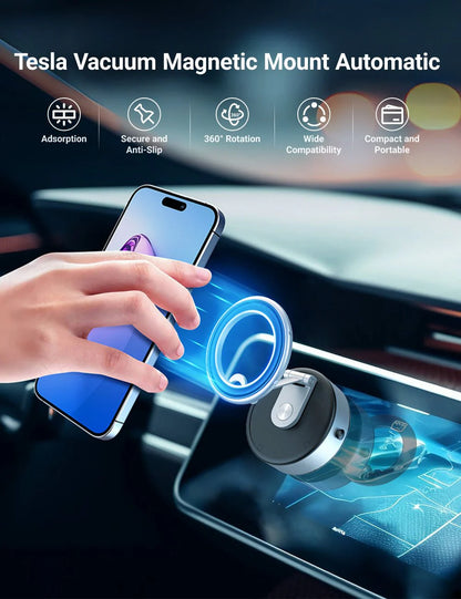 MagSafe Vacuum Magnetic Phone Mount for Tesla Model 3/Y/S/X/Cybertruck – 360° Adjustable Car Holder