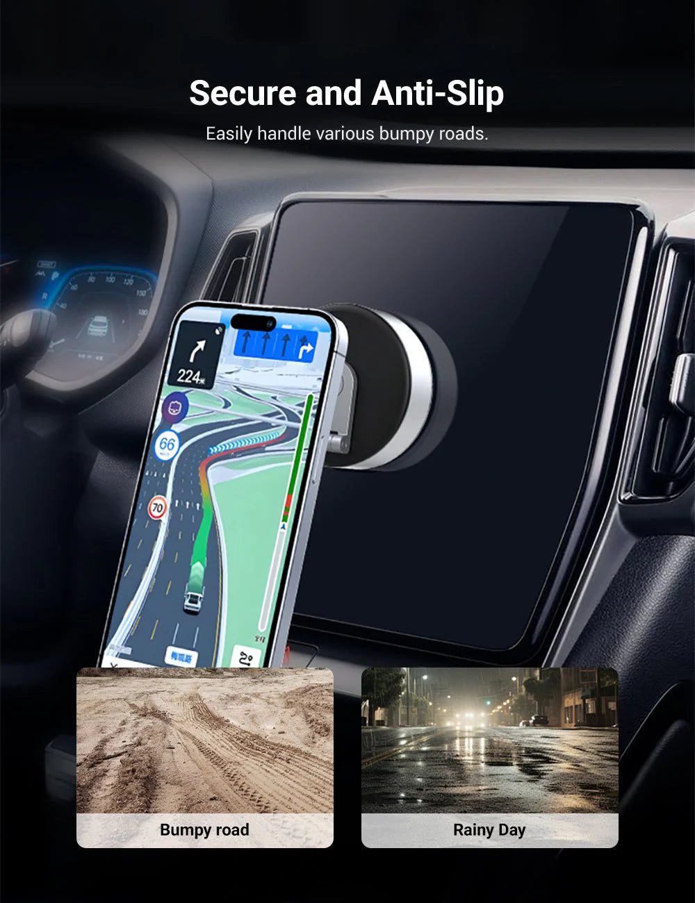 MagSafe Vacuum Magnetic Phone Mount for Tesla Model 3/Y/S/X/Cybertruck – 360° Adjustable Car Holder