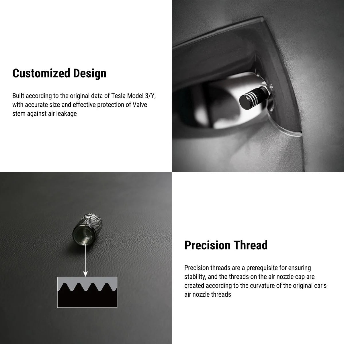 Aluminum Valve Stem Caps for Tesla Model 3 Model Y Model X Model S (2017+) – 4-Pack Anti-Corrosion Tire Air Caps