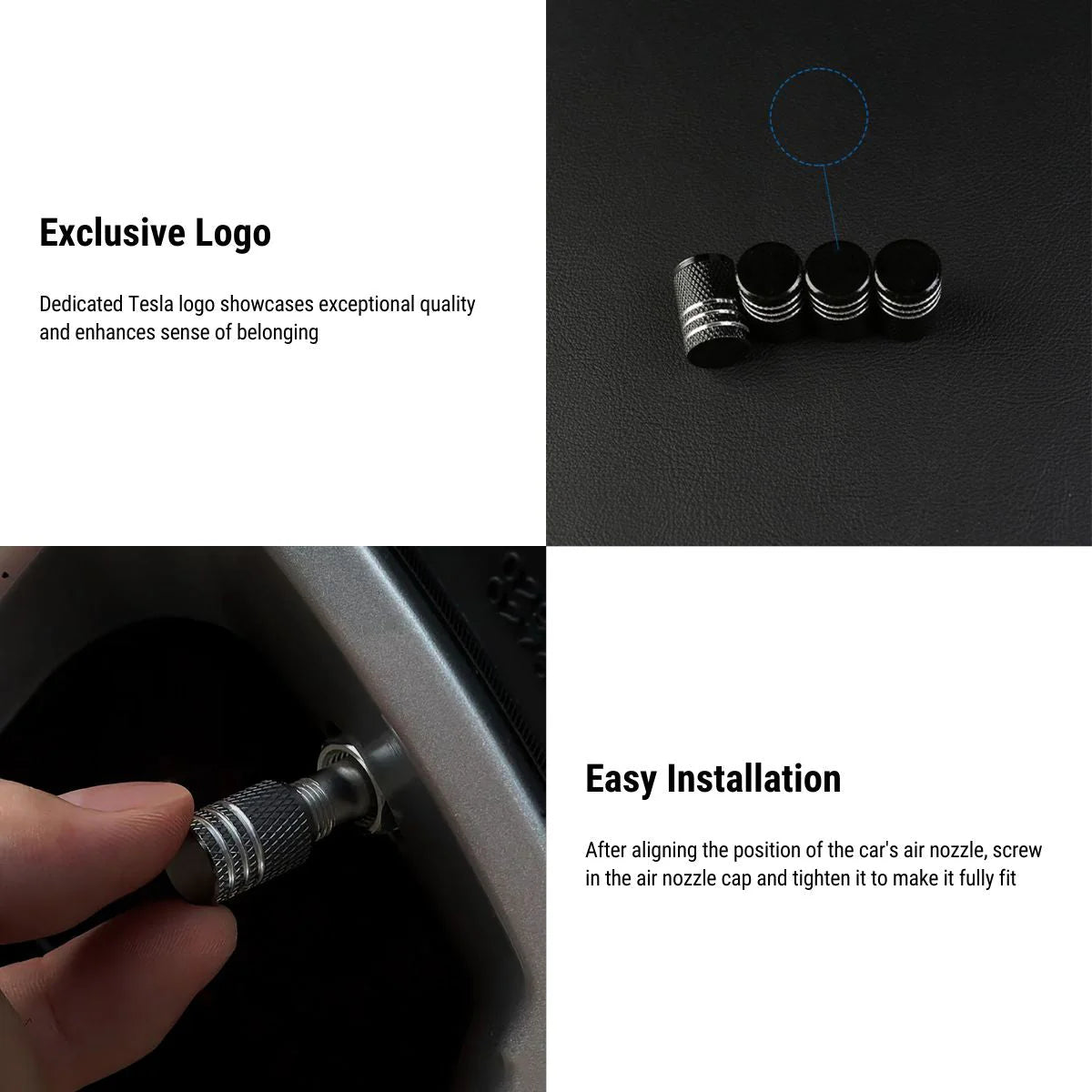 Aluminum Valve Stem Caps for Tesla Model 3 Model Y Model X Model S (2017+) – 4-Pack Anti-Corrosion Tire Air Caps