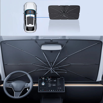 X-Auto Windshield Sunshade Umbrella for Tesla Model 3, Model Y, Model S & Model X (2016–2025) – UV Protection, Heat Reduction, Foldable Auto Sun Umbrella Shade