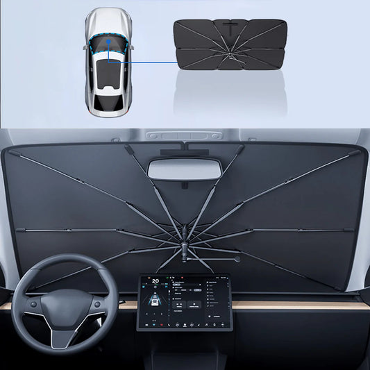 Windshield Sun Shade Umbrella for Tesla Model 3 / Model Y / Model S / Model X – Foldable UV & Heat Insulation Sunshade