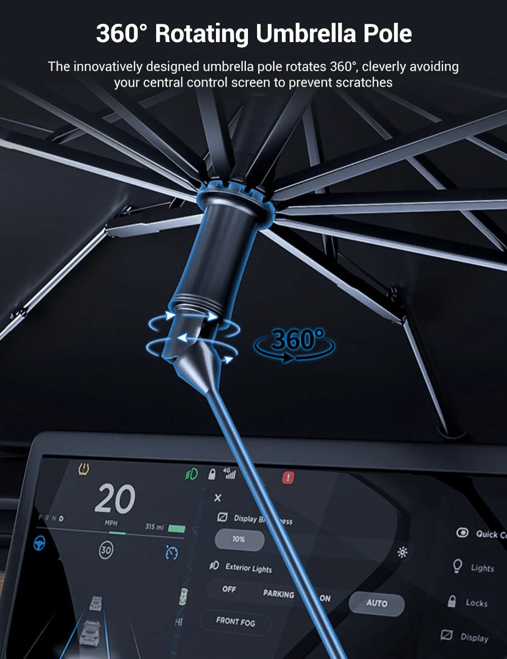 X-Auto Windshield Sunshade Umbrella for Tesla Model 3, Model Y, Model S & Model X (2016–2025) – UV Protection, Heat Reduction, Foldable Auto Sun Umbrella Shade