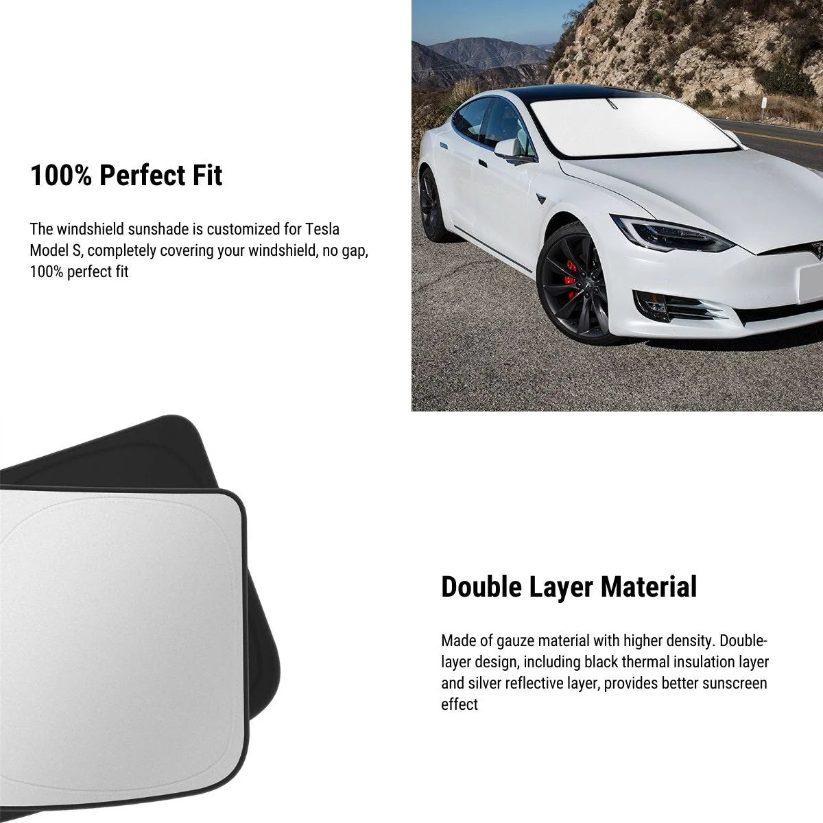 Tesla Model S Windshield Sunshade (2016–2025) – UV Protection, Heat Reduction, Custom Fit