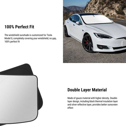 Tesla Model S Windshield Sunshade (2016–2025) – UV Protection, Heat Reduction, Custom Fit