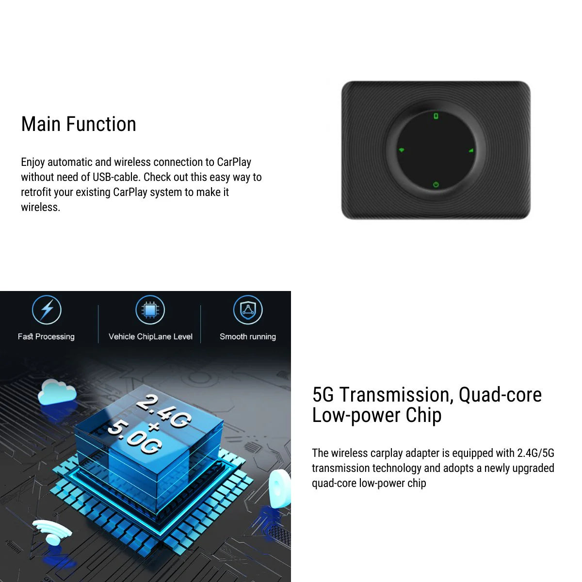 Wireless Apple CarPlay & Android Auto Adapter for Tesla Model 3, Model Y, Model S, Model X & Cybertruck | Plug & Play | Dual-Band Wi-Fi | OTA Updates