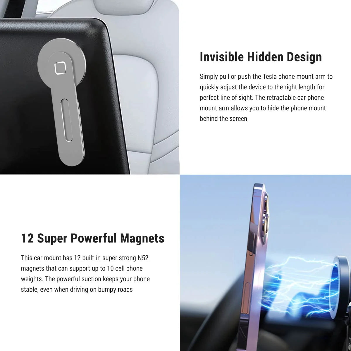 Wireless MagSafe Phone Mount for Tesla Model 3, Model Y, Model S, Model X & Cybertruck | 15W Fast Charging Magnetic Holder | Adjustable Aluminum Arm by Tesery