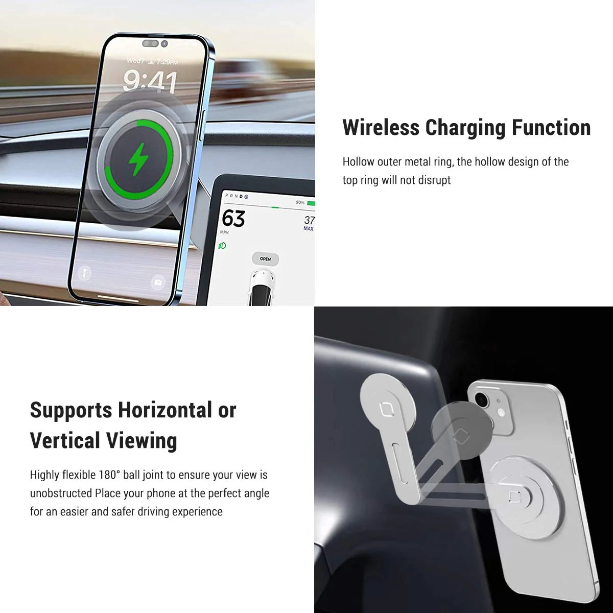 Wireless MagSafe Phone Mount with Charging for Tesla Model 3  Model Y  Model S  Model X & Cybertruck – Hidden Adjustable Magnetic Dashboard Holder