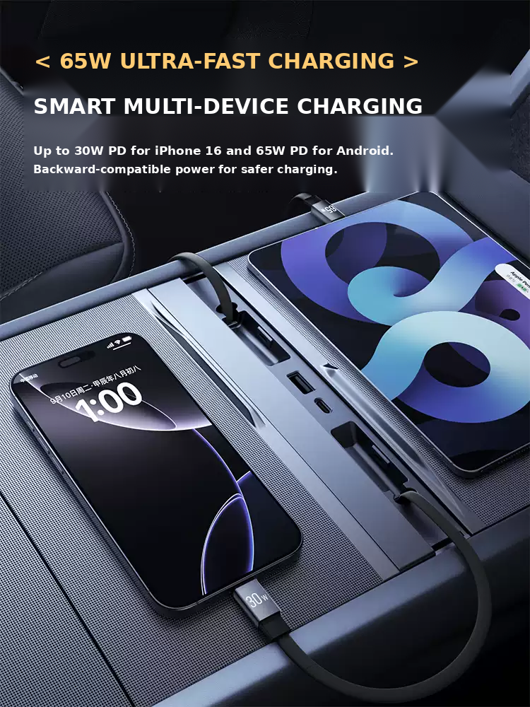 Retractable charging cables supplying a phone and tablet