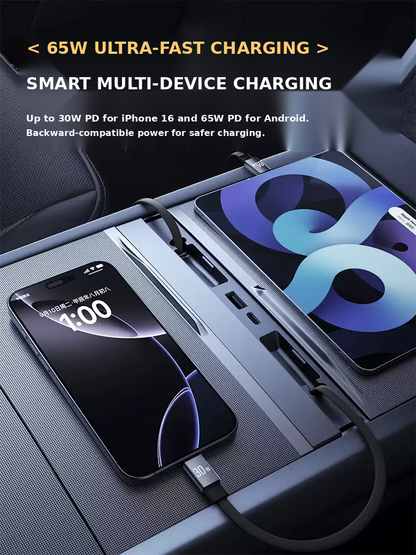 Retractable charging cables supplying a phone and tablet
