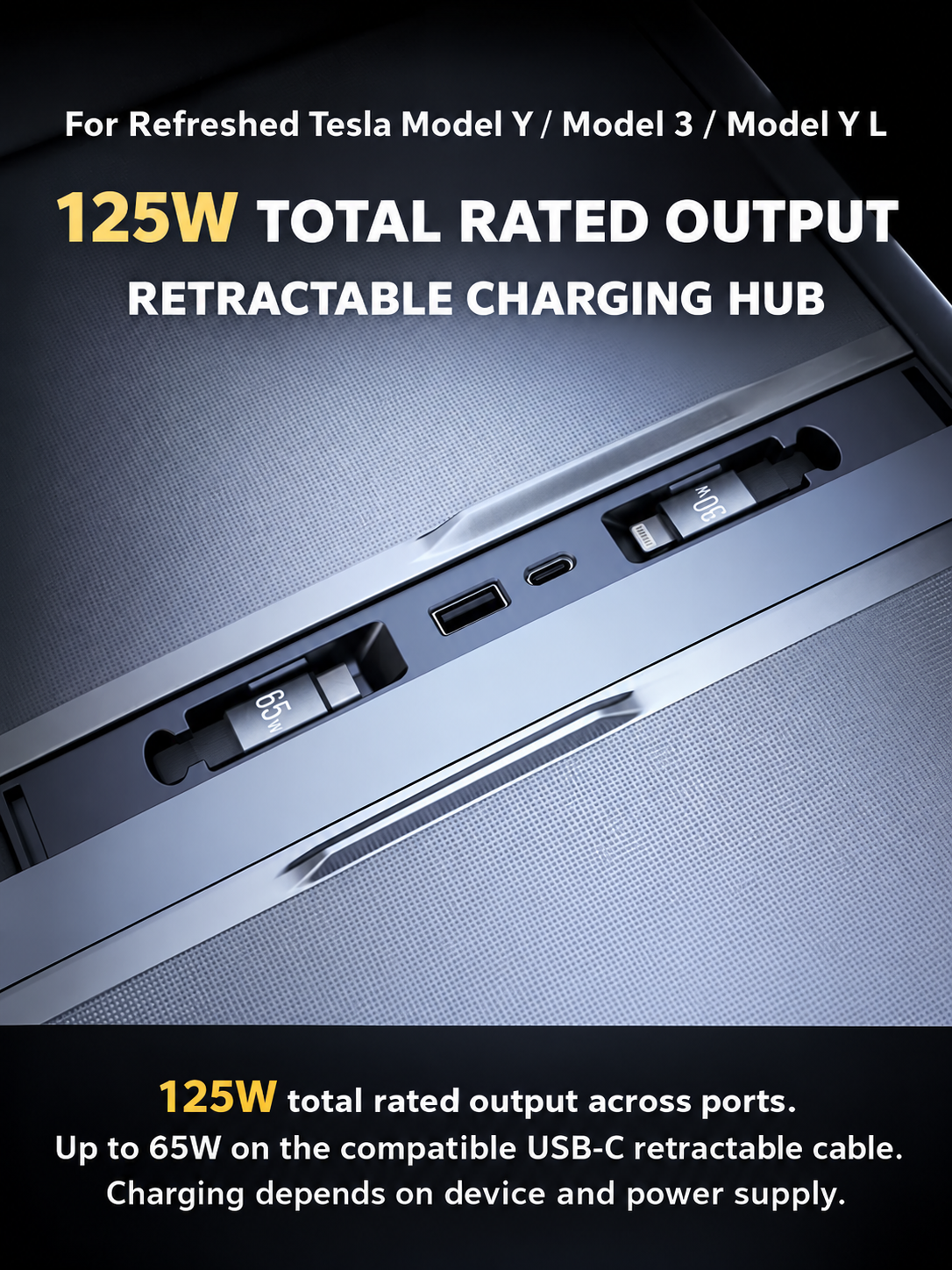 125W total-rated charging hub for refreshed Tesla Model Y Model 3 and Model Y L