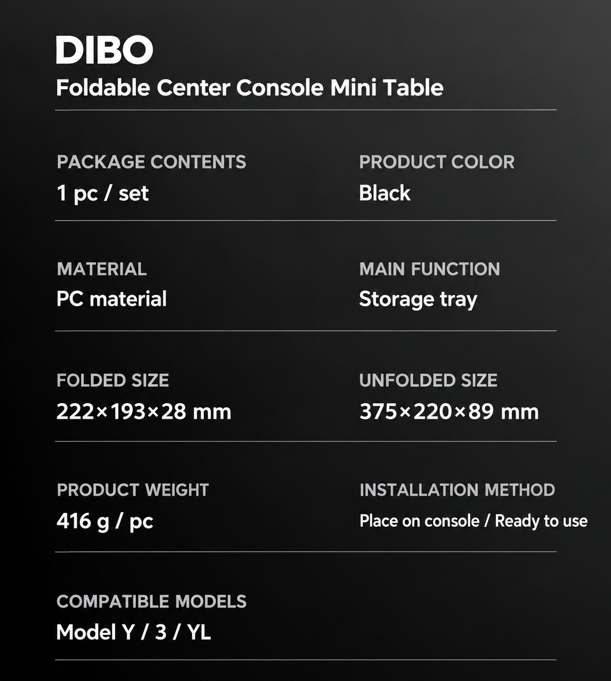 Dibo Folding center console table - product details 01-05