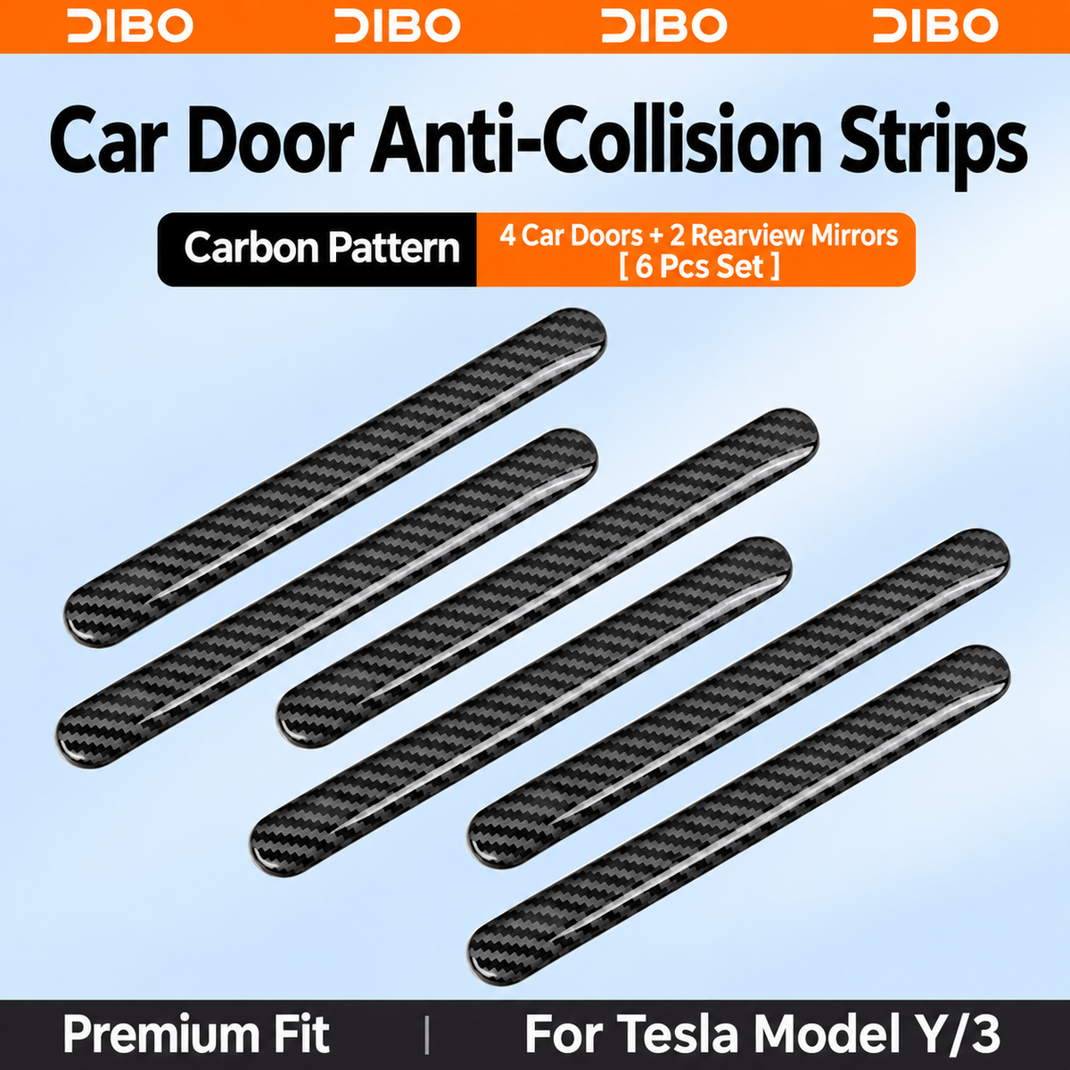 Body Protection Strips - Carbon pattern / Door + mirror strips - 6 pieces