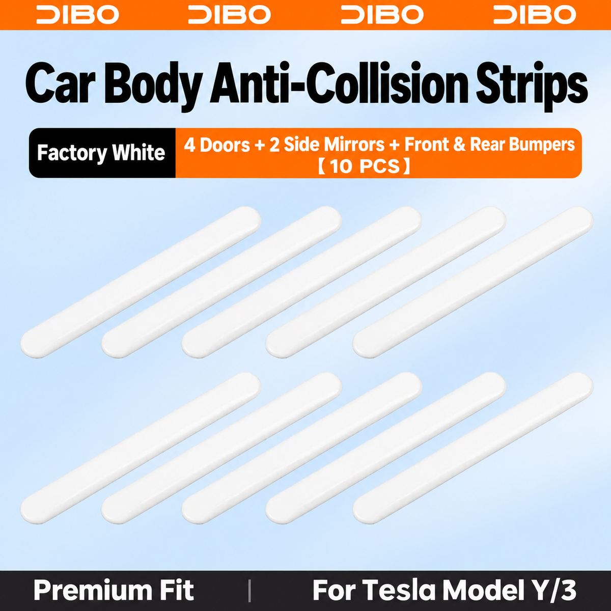 Body Protection Strips - White / Door + mirror + bumper strips - 10 pieces