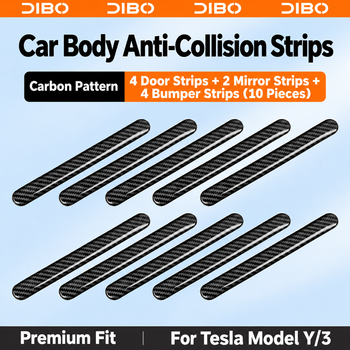 Body Protection Strips - Carbon pattern / Door + mirror + bumper strips - 10 pieces