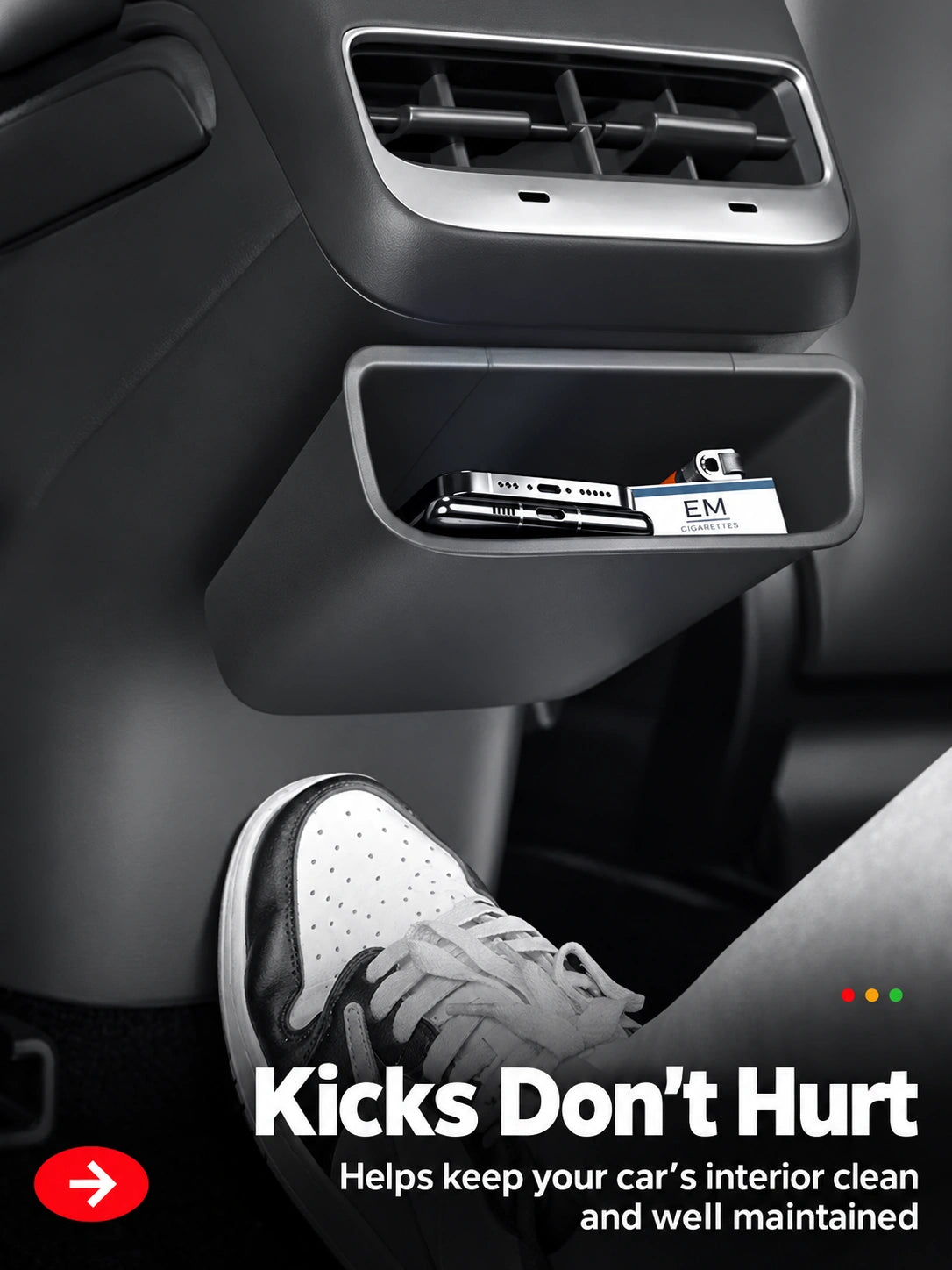 Dibo Rear air vent storage bin and anti-kick panel - product details 09-00