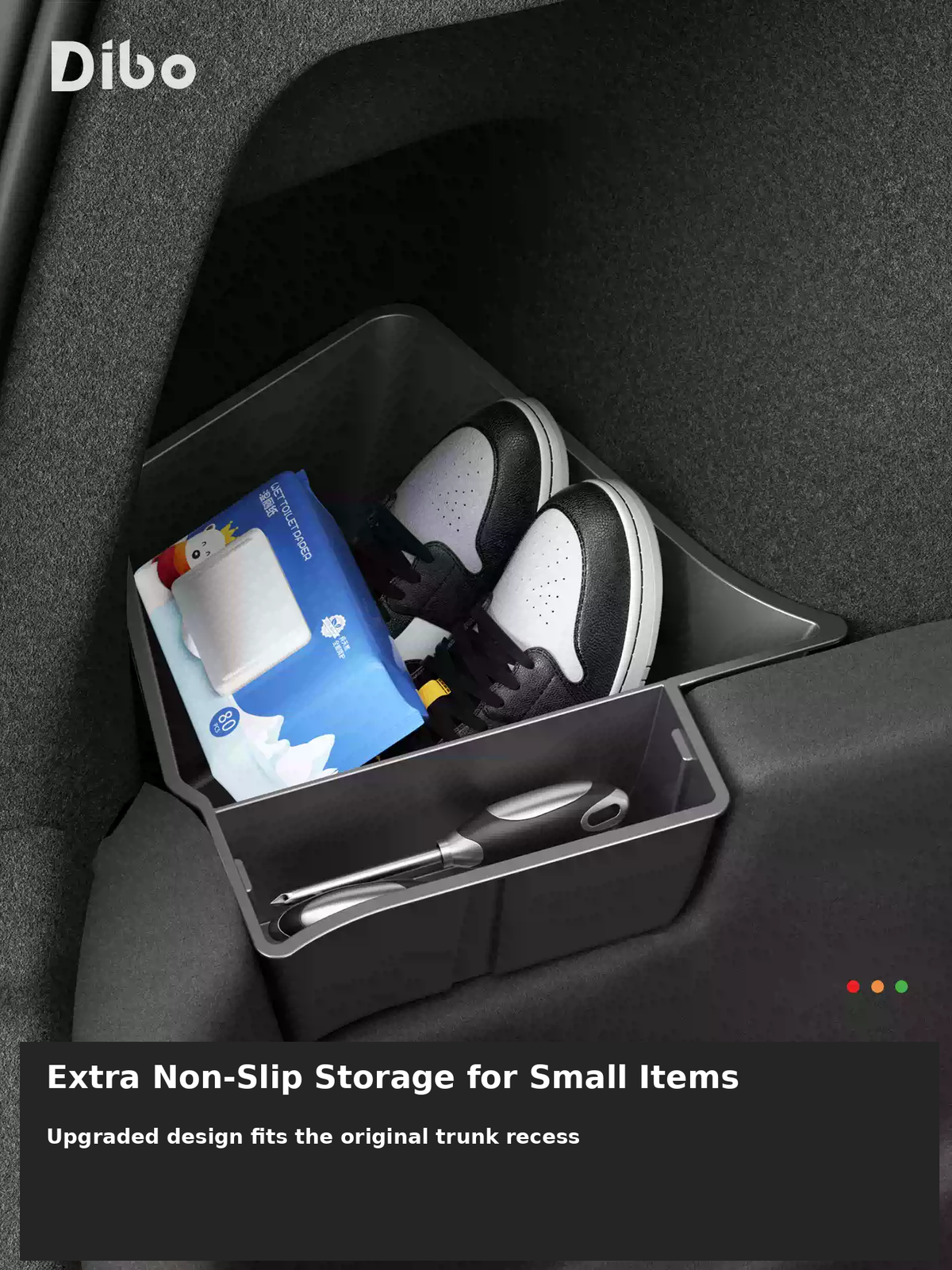 Trunk organizer holding shoes and small accessories