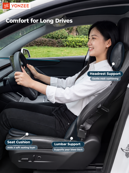 Illustrative lifestyle view of YONZEE cushions arranged in a car seat